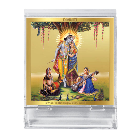 Diviniti 24K Gold Plated Radha Krishna Acrylic Frame for Car Dashboard, Home Decor, Puja Room, Tabletop, Festival Gift ACF3A (5.8x4.8 CM)