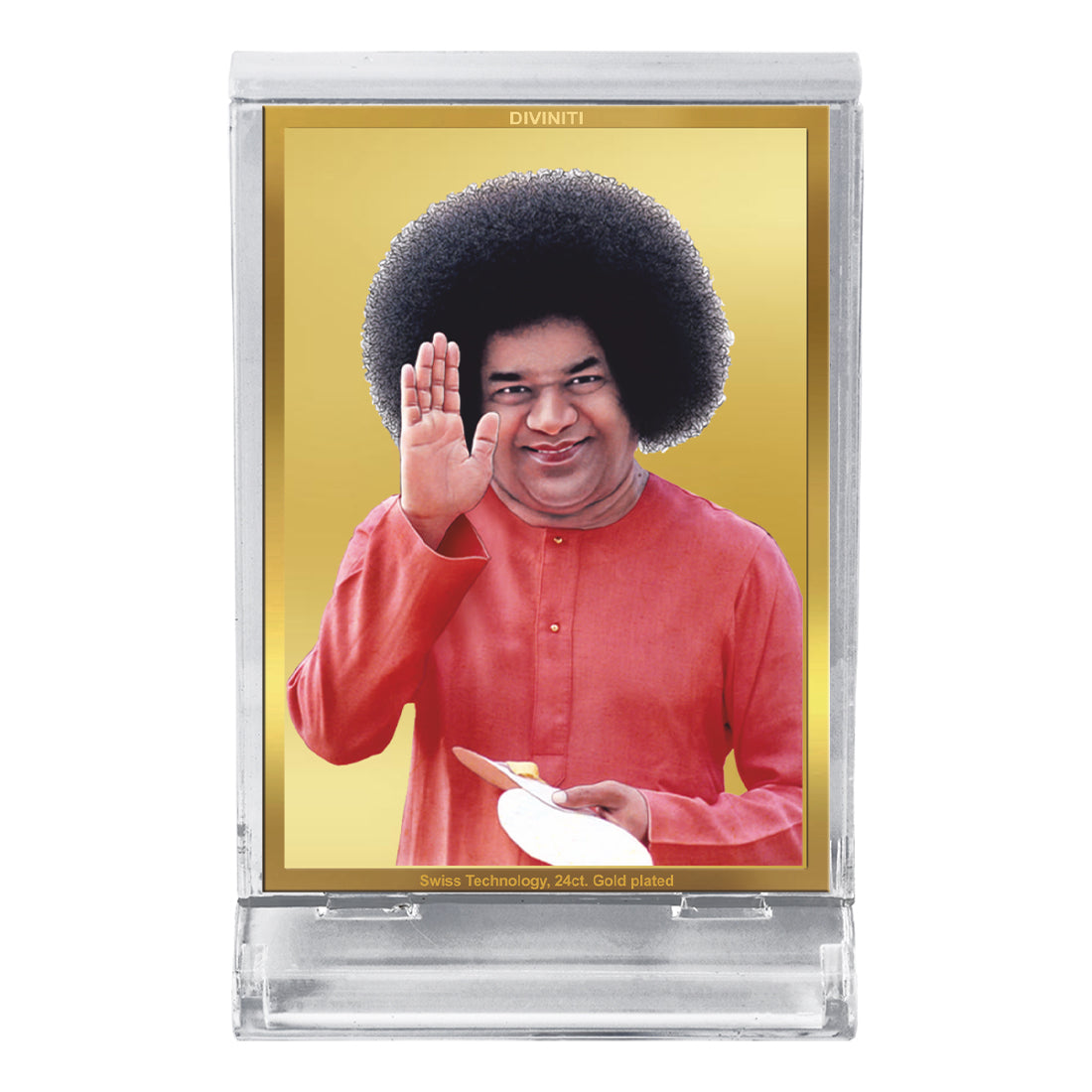 Diviniti 24K Gold Plated Sathya Sai Baba Frame For Car Dashboard, Home Decor, Gift (11 x 6.8 CM)