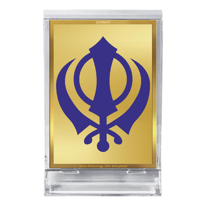 Diviniti 24K Gold Plated Khanda Sahib Frame For Car Dashboard, Home Decor, Table Top (11 x 6.8 CM)