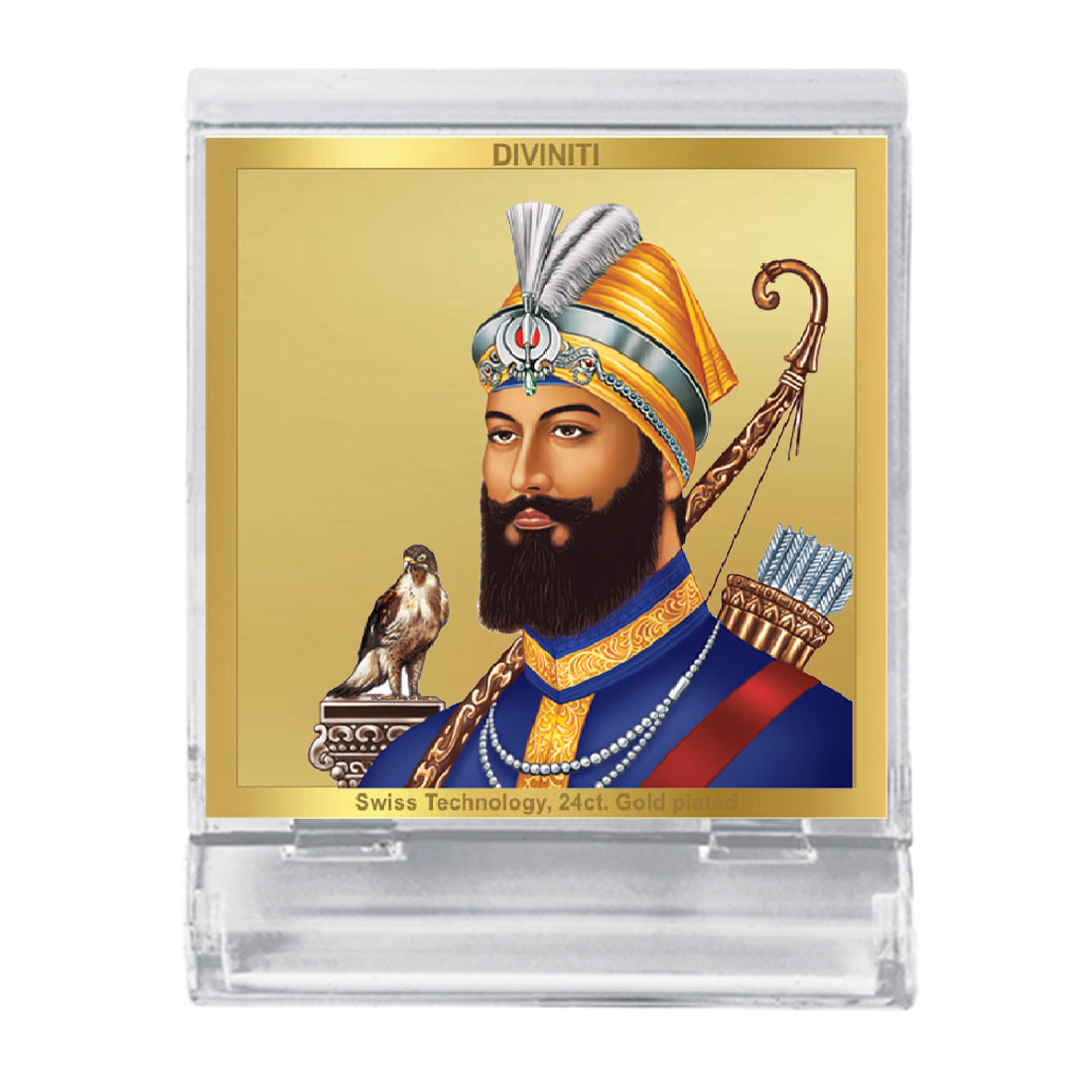 Diviniti 24K Gold Plated Guru Gobind Singh Acrylic Frame for Car Dashboard, Home Decor, Tabletop, Puja Room, Festival Gift ACF3A (5.8x4.8 CM)