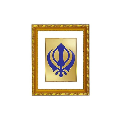 DIVINITI 24K Gold Plated Khanda Sahib Wooden Photo Frame for Puja Room, Home Wall Decor, Workshop, Table Top, Premium Gift | DG103 Size 2 (22.6x18.4 CM)