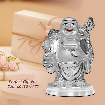 DIVINITI 999 Silver Plated Laughing Buddha Statue For Home Decor, Office Desk, Table Top & Gift (10x7 CM)