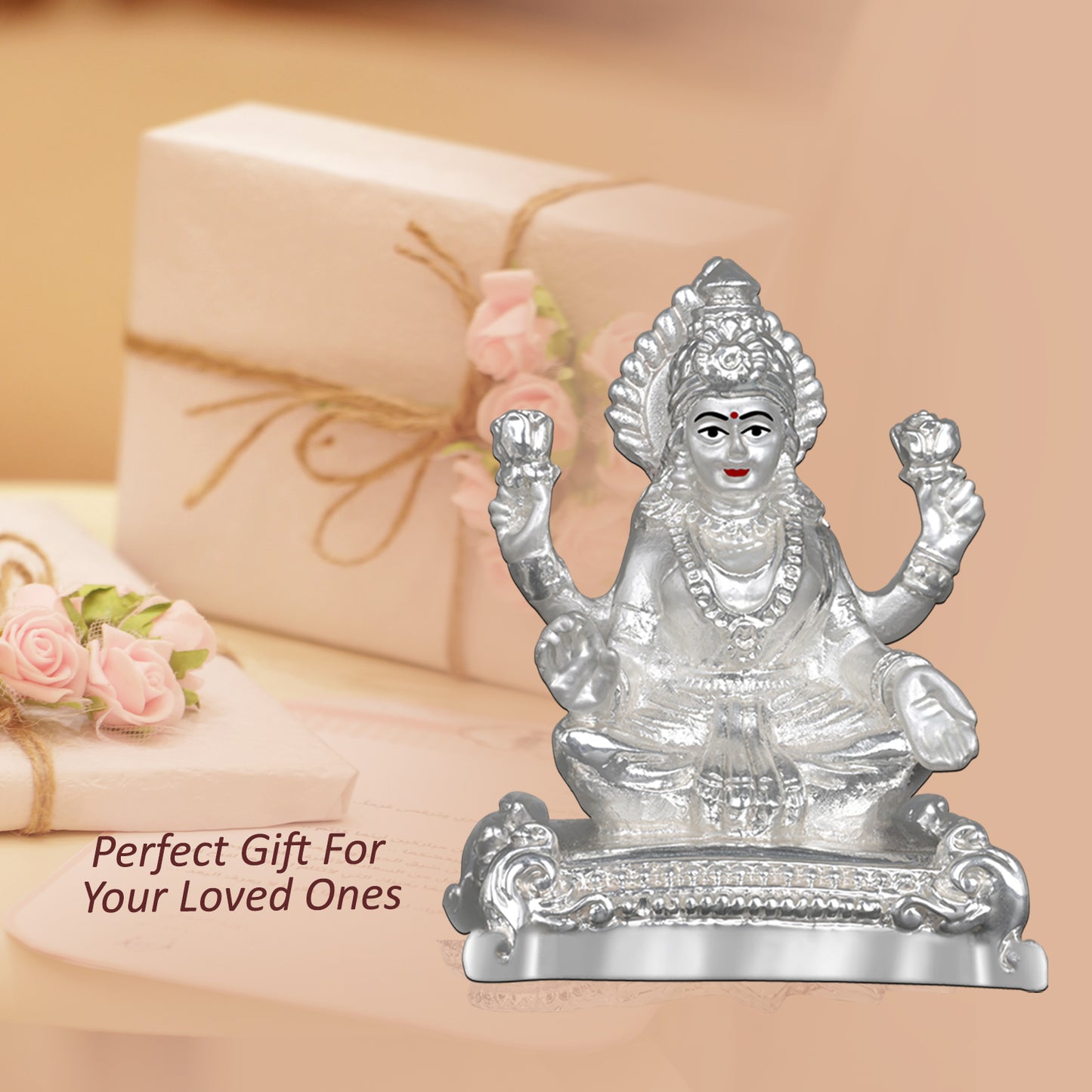 Diviniti 999 Silver Plated Goddess Lakshmi Mata Idol For Office, Temple and Table Decor, Home Decor Showpiece, Gift (8x6 CM)