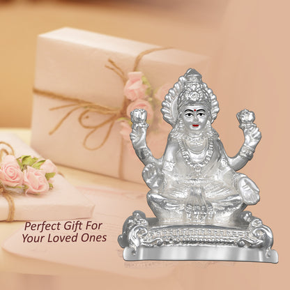 Diviniti 999 Silver Plated Goddess Lakshmi Mata Idol For Office, Temple and Table Decor, Home Decor Showpiece, Gift (8x6 CM)