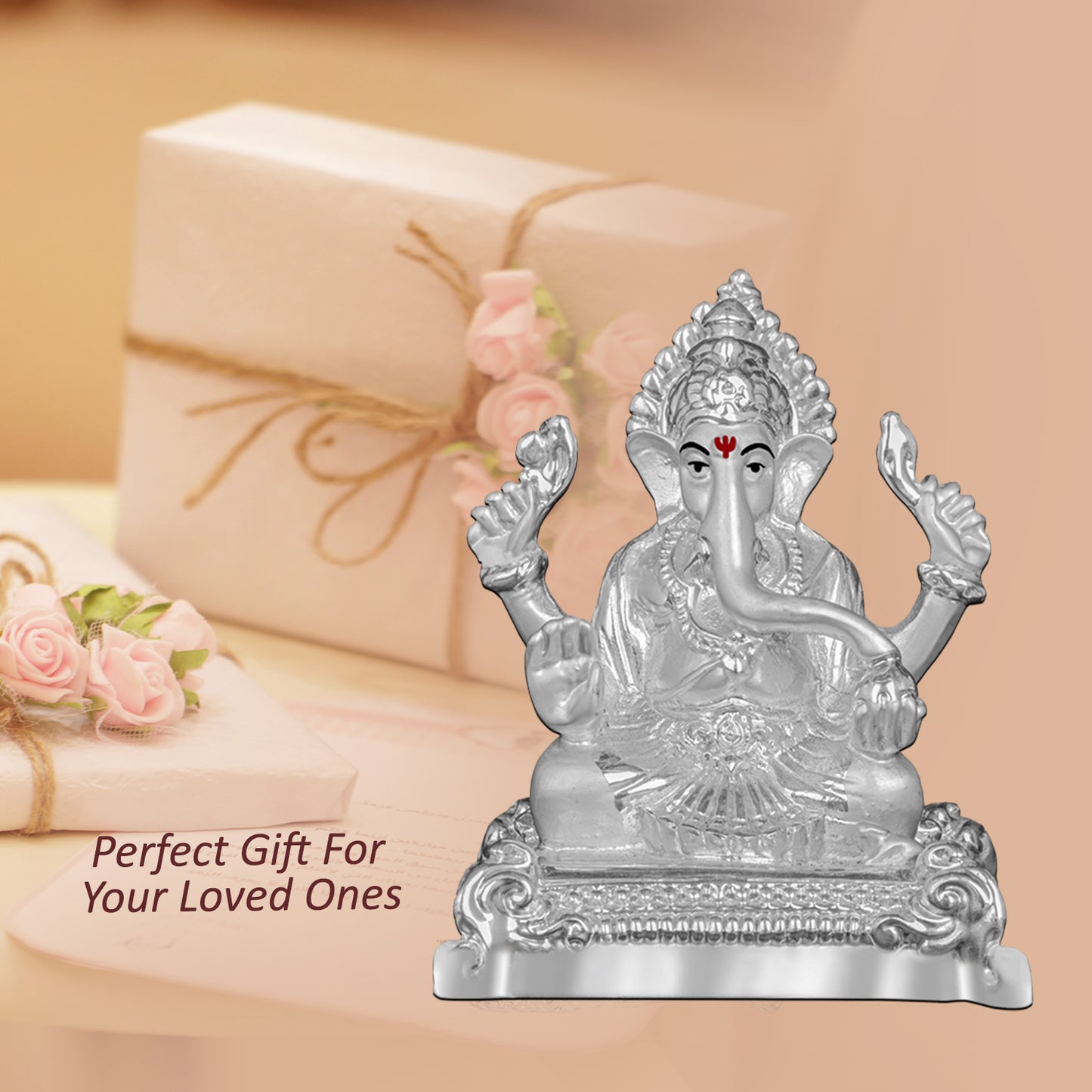 DIVINITI 999 Silver Plated Lord Ganesha Statue For Love, Joy, Prosperity, Idol For Home Decor, Office, Workshop, Luxury Gift (11.5x8.5 CM)