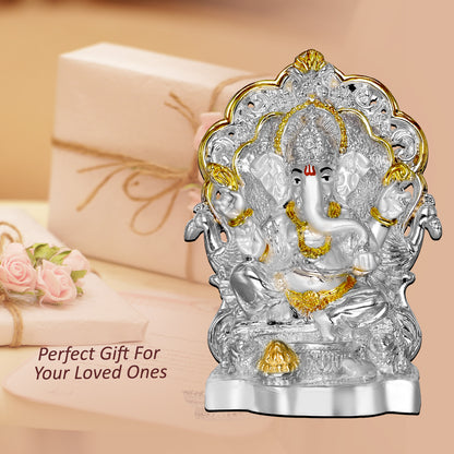 Diviniti 999 Silver Plated Ganesha Idol for Home Decor Showpiece (11.5 X 8.5 CM)