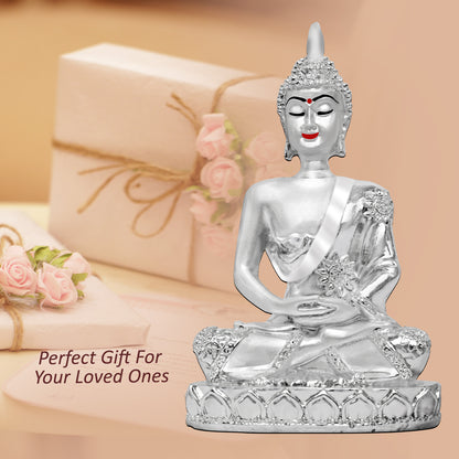 DIVINITI 999 Silver Plated Lord Buddha Statue Idol For Office Desk, Workship, Puja Room, Home Decor Showpiece, Luxury Gift (11x6.5 CM)