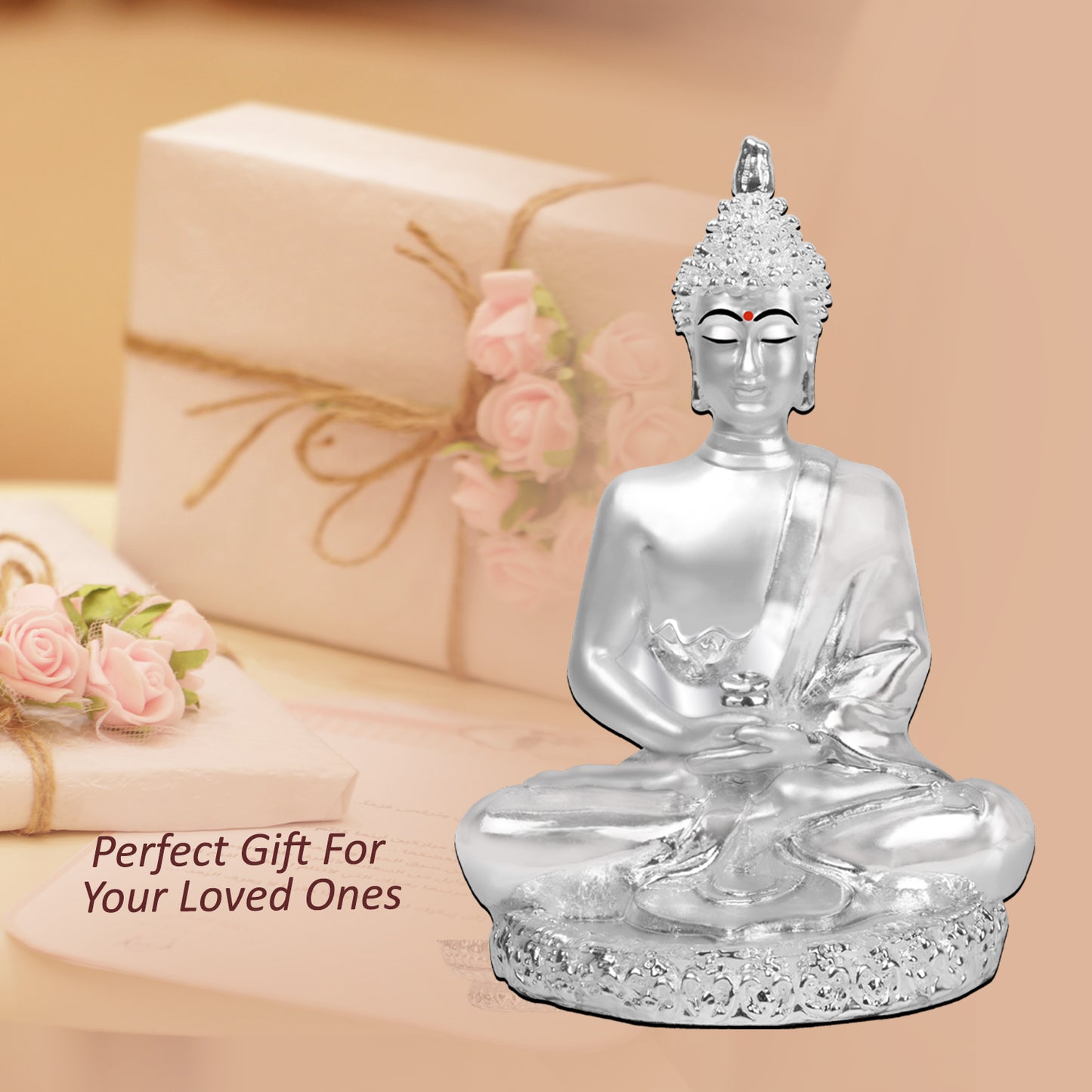 Diviniti 999 Silver Plated Buddha Idol for Home Decor Showpiece (8 X 6 CM)