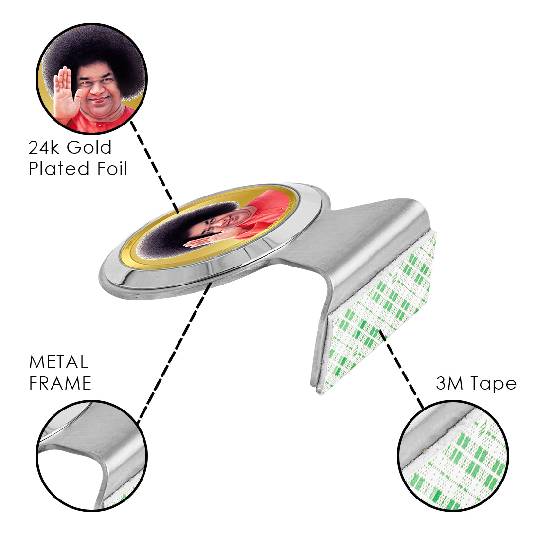 Diviniti 24K Gold Plated Sathya Sai Baba Frame for Car Dashboard, Home Decor, Worship, Tabletop & Festival Gift MCF1CR (6.2x4.5 CM)