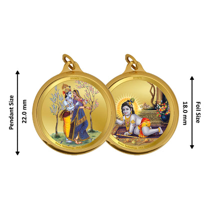 Diviniti 24K Gold Plated Radha Krishna & Laddu Gopal 18MM Double Sided Pendant For Men, Women & Kids