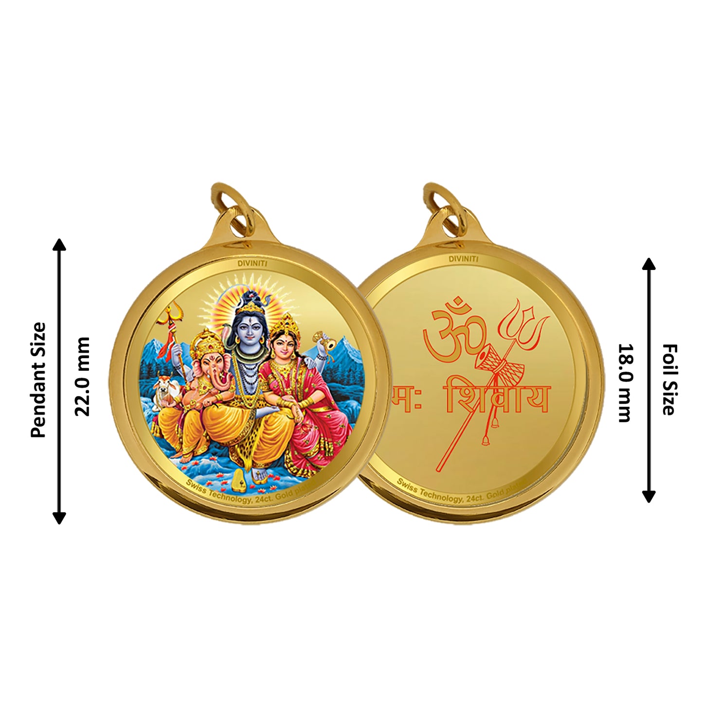 Diviniti 24K Gold Plated Shiv Parivar & Om 18MM Double Sided Pendant For Men, Women & Kids