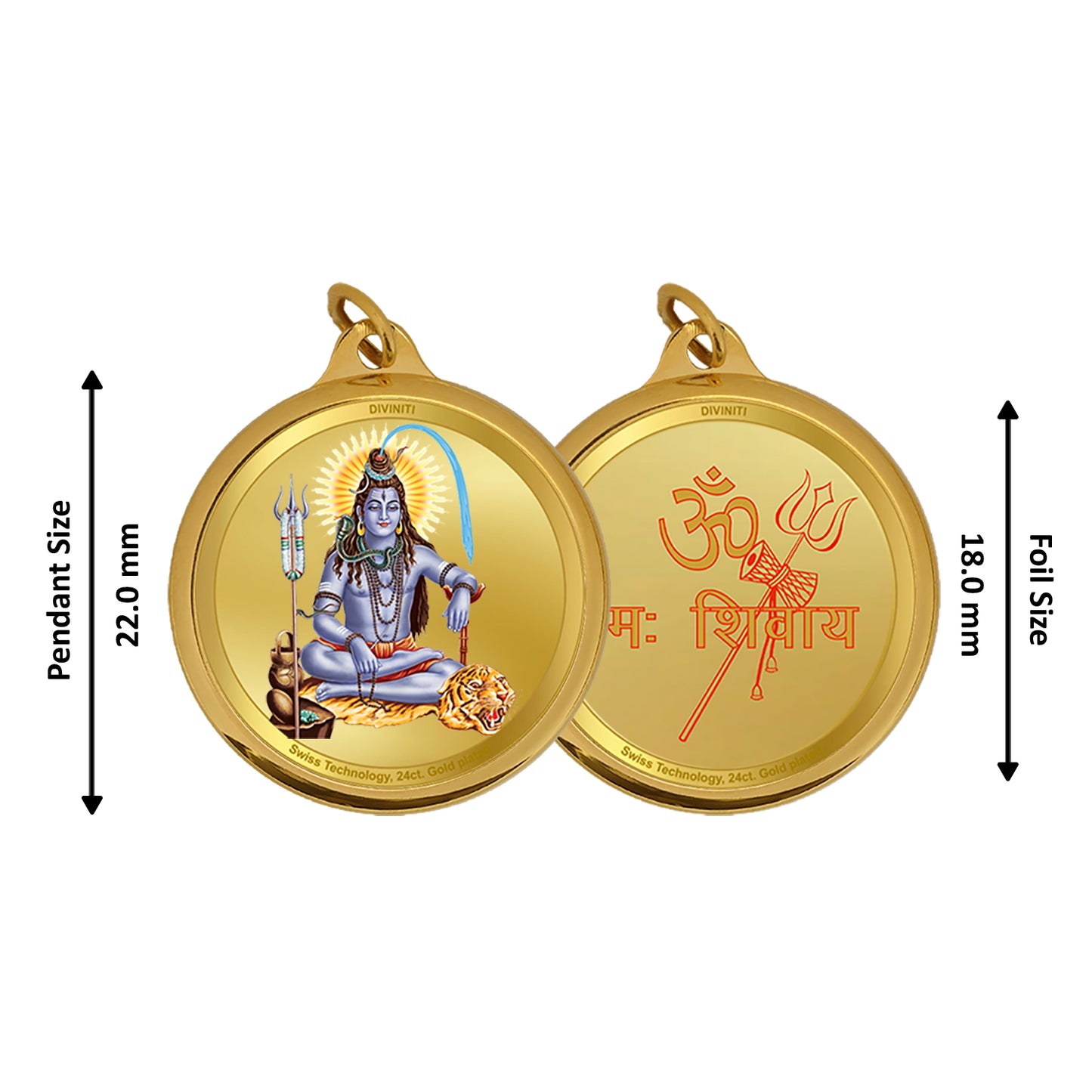 Diviniti 24K Gold Plated Lord Shiva & Om 18MM Double Sided Pendant For Men, Women & Kids