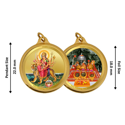 DIVINITI 24K Gold Plated Durga & Mata Ka Darbar 18MM Double Sided Pendant For Men, Women & Kids