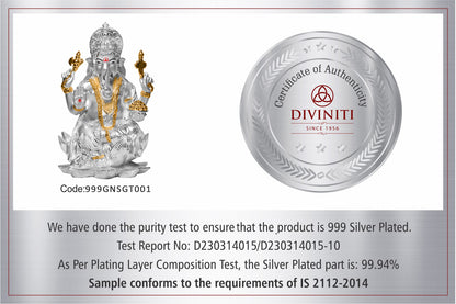 DIVINITI 999 Silver Plated Lord Ganesha Idol | Exquisite Divine Statue for Home Decor, Office, Pooja Room & Gift (18x11.5 CM)