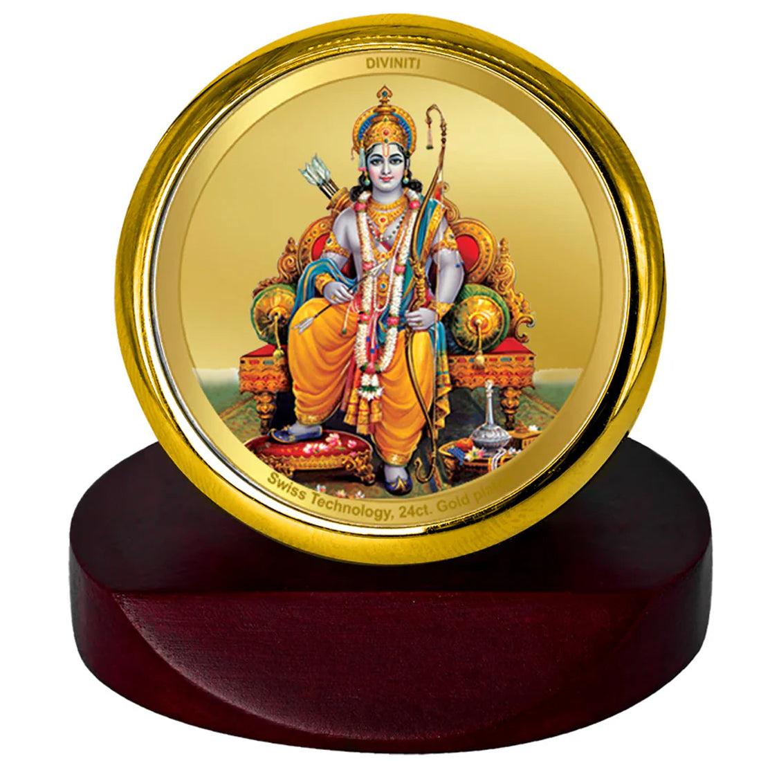 Diviniti 24K Gold Plated Lord Ram Photo Frame for Car Dashboard, Home Decor, Table Top, Puja Room Worship and Festival Gift MCF1CGOLD (5.5x5 CM)