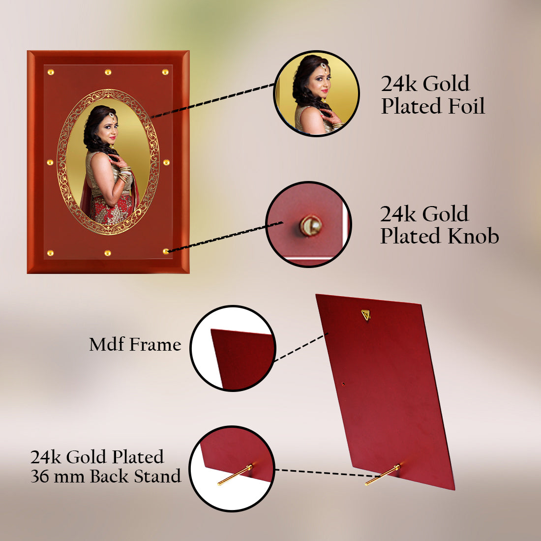 Diviniti Photo Frame With Customized Photo Printed on 24K Gold Plated Foil| Personalized Gift for Birthday, Marriage Anniversary & Celebration With Loved Ones|MDF Frame Size 4.5