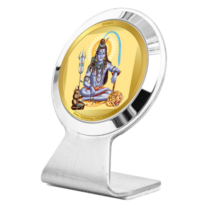 Diviniti 24K Gold Plated Lord Shiva Frame For Car Dashboard, Home Decor, Tabletop, Puja and Gift (6.2 x 4.5 CM)