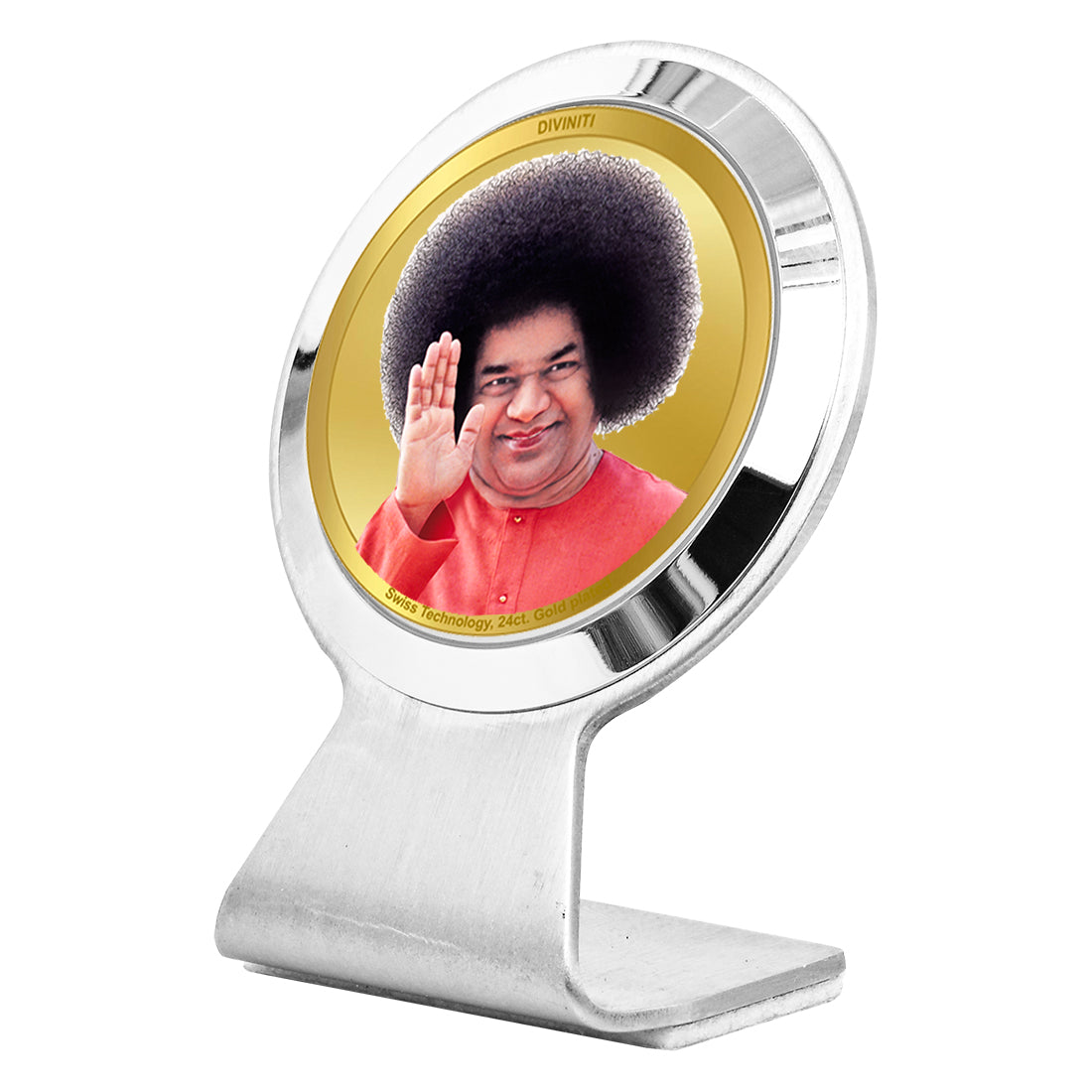 Diviniti 24K Gold Plated Sathya Sai Baba Frame for Car Dashboard, Home Decor, Worship, Tabletop & Festival Gift MCF1CR (6.2x4.5 CM)