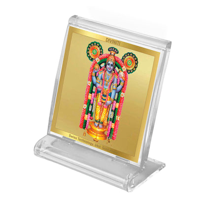 Diviniti 24K Gold Plated Guruvayurappan Acrylic Frame for Car Dashboard, Home Decor, Tabletop, Puja Room, Festival Gift ACF3A (5.8x4.8 CM)