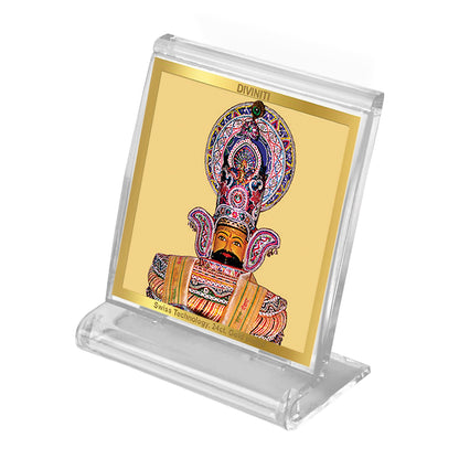 Diviniti 24K Gold Plated Khatu Shyam Acrylic Frame for Car Dashboard, Home Decor, Tabletop, Puja Room, Festival Gift ACF3A (5.8x4.8 CM)