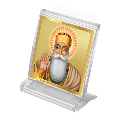 Diviniti 24K Gold Plated Guru Nanak Acrylic Frame for Car Dashboard, Home Decor, Tabletop, Puja Room, Festival Gift ACF3A (5.8x4.8 CM)