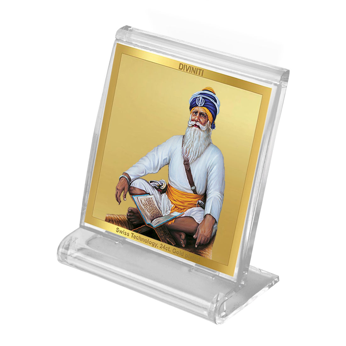 Diviniti 24K Gold Plated Baba Deep Singh Acrylic Frame for Car Dashboard, Home Decor, Tabletop, Puja Room, Festival Gift ACF3A (5.8x4.8 CM)