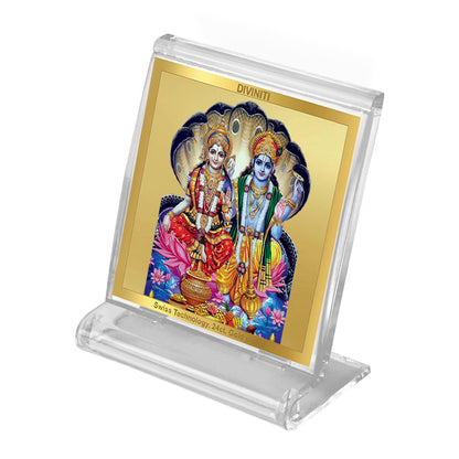 Diviniti 24K Gold Plated Vishnu Laxmi Acrylic Frame for Car Dashboard, Home Decor, Tabletop, Puja Room, Festival Gift ACF3A (5.8x4.8 CM)