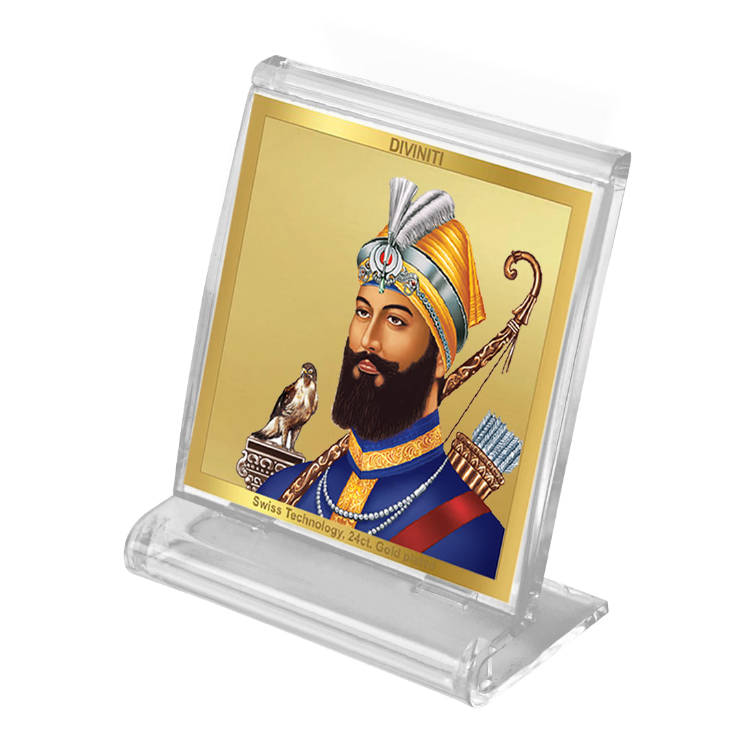 Diviniti 24K Gold Plated Guru Gobind Singh Acrylic Frame for Car Dashboard, Home Decor, Tabletop, Puja Room, Festival Gift ACF3A (5.8x4.8 CM)