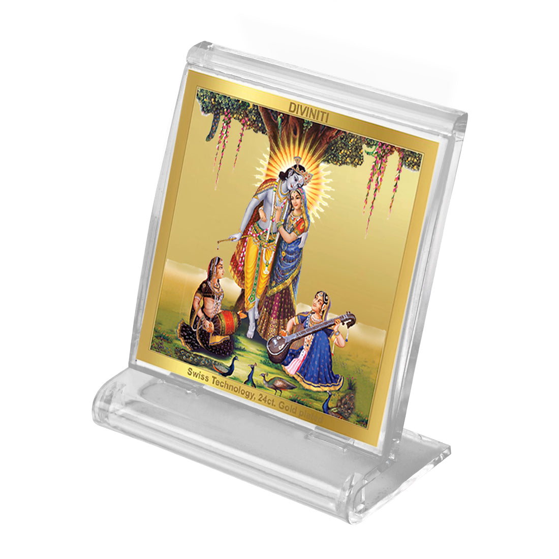 Diviniti 24K Gold Plated Radha Krishna Acrylic Frame for Car Dashboard, Home Decor, Puja Room, Tabletop, Festival Gift ACF3A (5.8x4.8 CM)