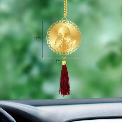 Diviniti 24K Gold Plated Double Sided Guruji Car Dangler| 6 CM Guruji Hanging Car Decor| Luxurious 24K Gold Plated Dangler For Car| Divine Car Accessories For Positive Energy & Protection