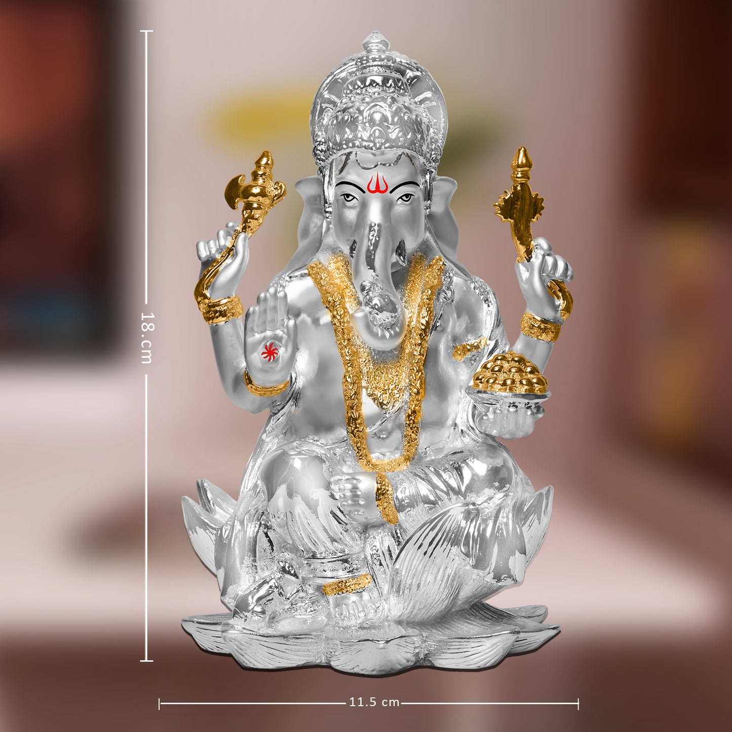 DIVINITI 999 Silver Plated Lord Ganesha Idol | Exquisite Divine Statue for Home Decor, Office, Pooja Room & Gift (18x11.5 CM)