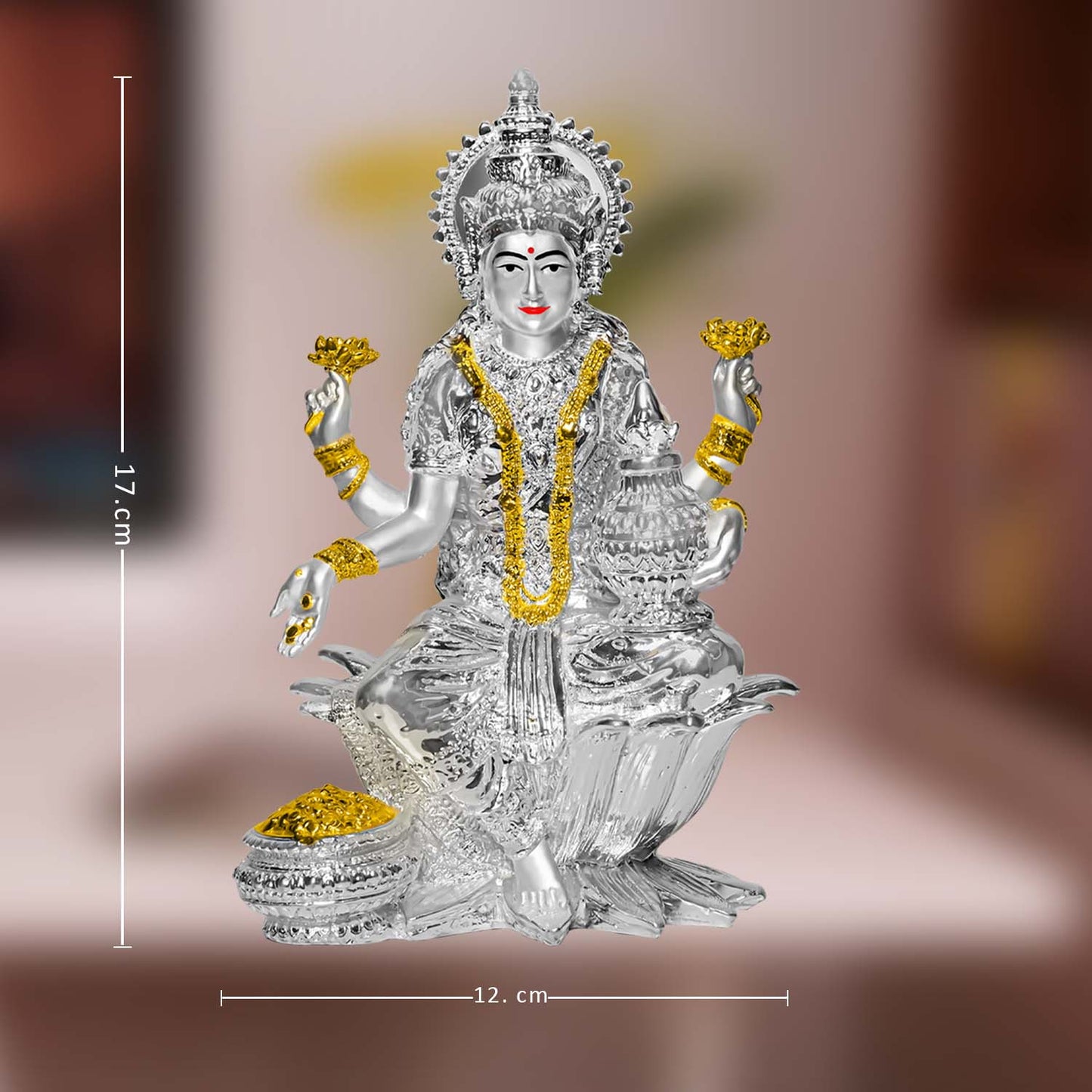 DIVINITI 999 Silver Plated Goddess Lakshmi Mata Idol Statue For Home Decor Showpiece, Table Top, Workshop, Office Desk (17x12 CM)