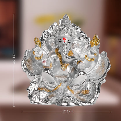 DIVINITI 999 Silver Plated Lord Ganesha Idol Exquisite Divine Statue for Home Decor, Office, Pooja Room & Gift (21x17.5 CM)