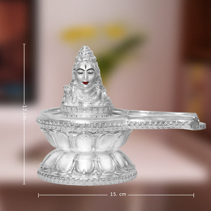 DIVINITI 999 Silver Plated Lord Shiva Lingam Idol | Exquisite Divine Statue For Home Decor, Office Table Top, Pooja Room & Gift (12X15CM)