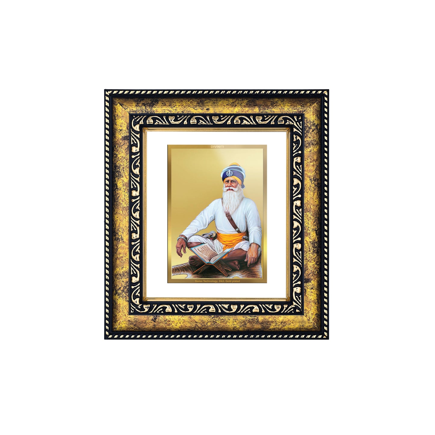 DIVINITI 24K Gold Plated Foil Baba Deep Singh Photo Frame for Home Decor, Puja Room, Table Top, Wall Hanging, Workshop, Gift|DG113 Size 2 (22.6x18.4 CM)