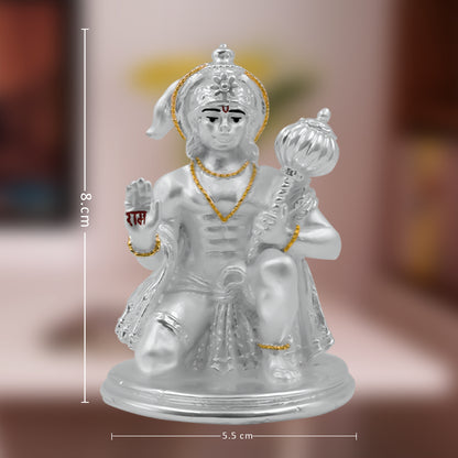 DIVINITI 999 Silver Plated Lord Hanuman Ji For Spiritual Power, Strength and Devotion Idol For Home, Office, Puja, Luxury Gift (8X5.5CM)