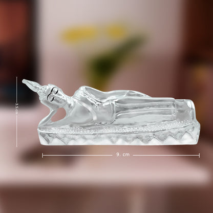 DIVINITI 999 Silver Plated Lord Buddha Statue For Symbol of Peace, Meditation, Positivity Through Idol For Home Decor Showpiece, Office, Workshop (3.5x9 CM)