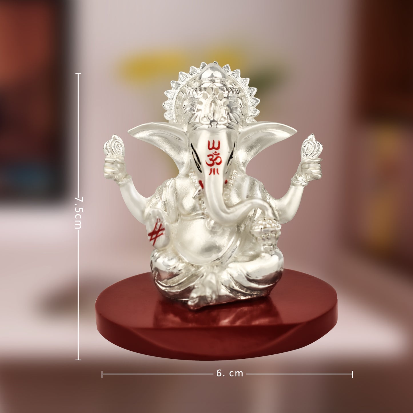 Diviniti 999 Silver Plated Four Hand Lord Ganesha Statue Idol For Car Dashboard, Home Decor, Tabletop, Puja Room and Luxury Gift (7.5x6 CM)