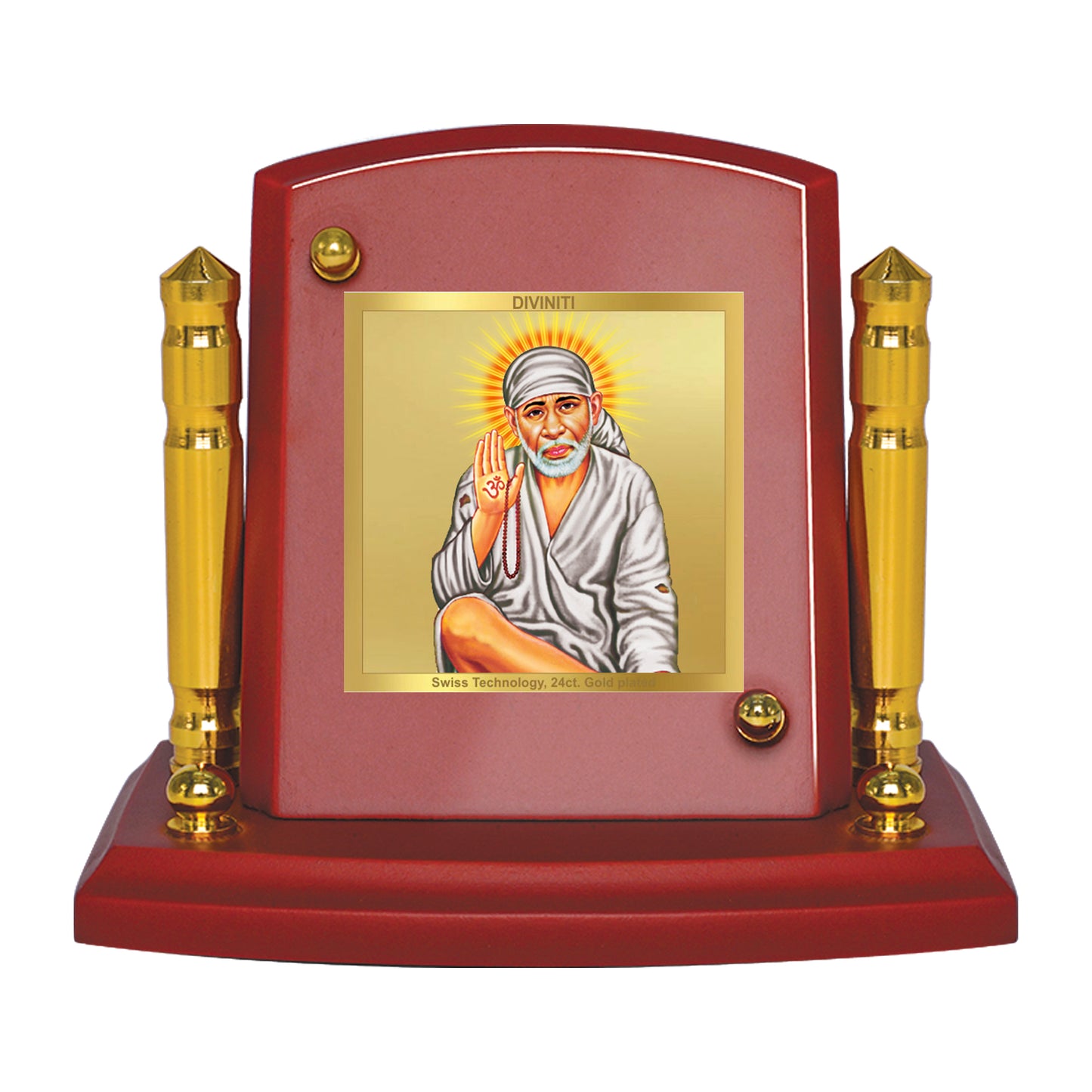 Diviniti 24K Gold Plated Sai Baba Photo Frame for Car Dashboard, Home Decor, Tabletop, Puja Room, Showpiece and Gift  MDF1BP+ (6.5x5.5 CM)