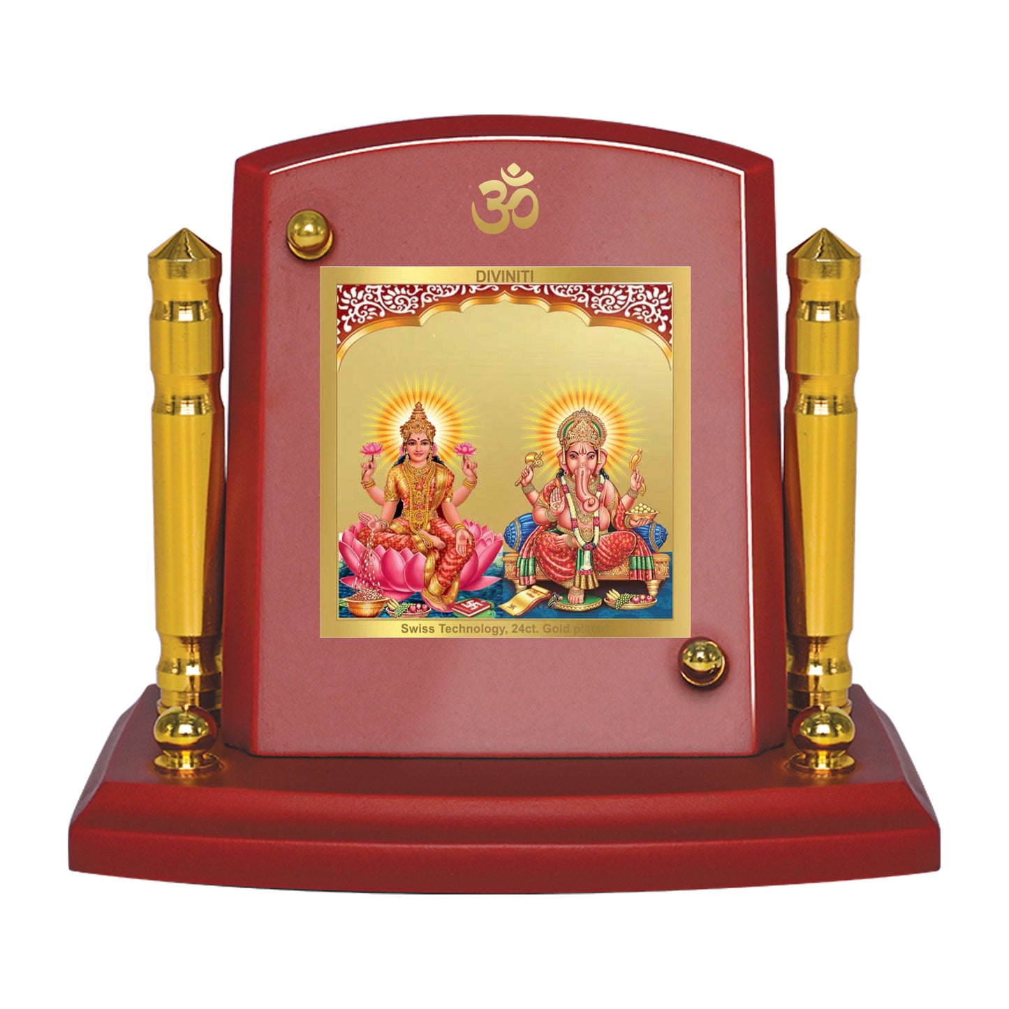 Diviniti 24K Gold Plated Lakshmi & Ganesha Photo Frame for Car Dashboard, Home Decor, Tabletop, Puja Room, Showpiece and Gift  MDF1BP+ (6.5x5.5 CM)