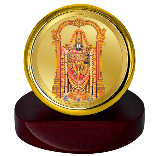 Diviniti 24K Gold Plated Padmavathi Balaji Photo Frame for Car Dashboard, Home Decor, Table Top, Puja Room Worship and Festival Gift MCF1CGOLD (5.5x5 CM)