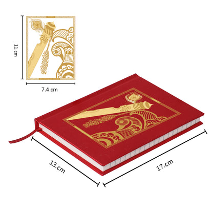 DIVINITI 24K Gold Plated Flute Notebook | Religious Diary Hardcover 17 x 13.5 cm | Journal Diary for Work, Travel, College |A Journal to Inspire and Empower Your Life| 100 Pages Red Color