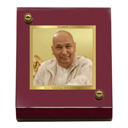 Diviniti 24K Gold Plated Guruji Frame For Car Dashboard, Home Decor, Table, Gift (MDF 1B)(6.5 x 5.5 CM)