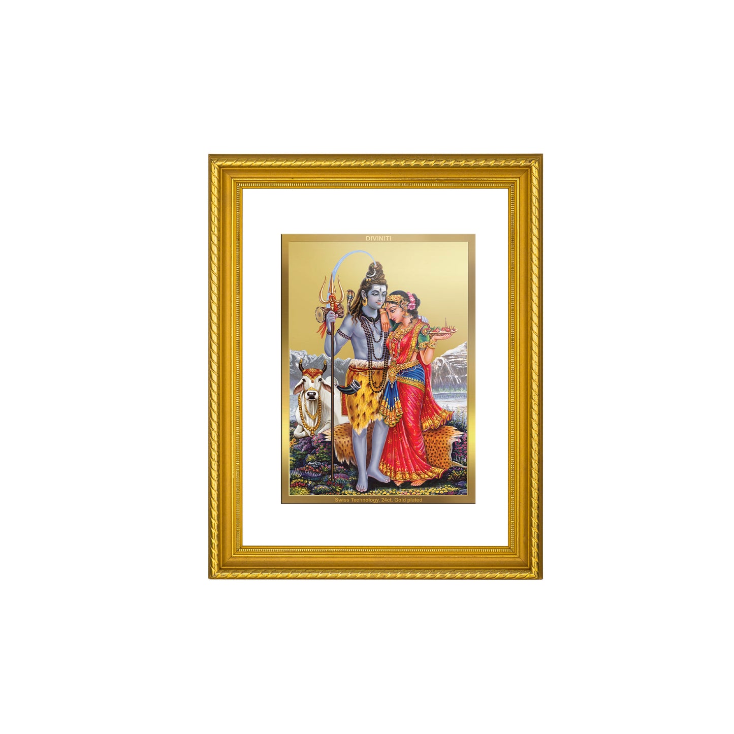 DIVINITI 24K Gold Plated Shiva Parvati Wall Photo Frame for Home Decor, Wall Hanging, Table Top, Puja Room & Gift DG056S3 (27.6X35.4 CM)