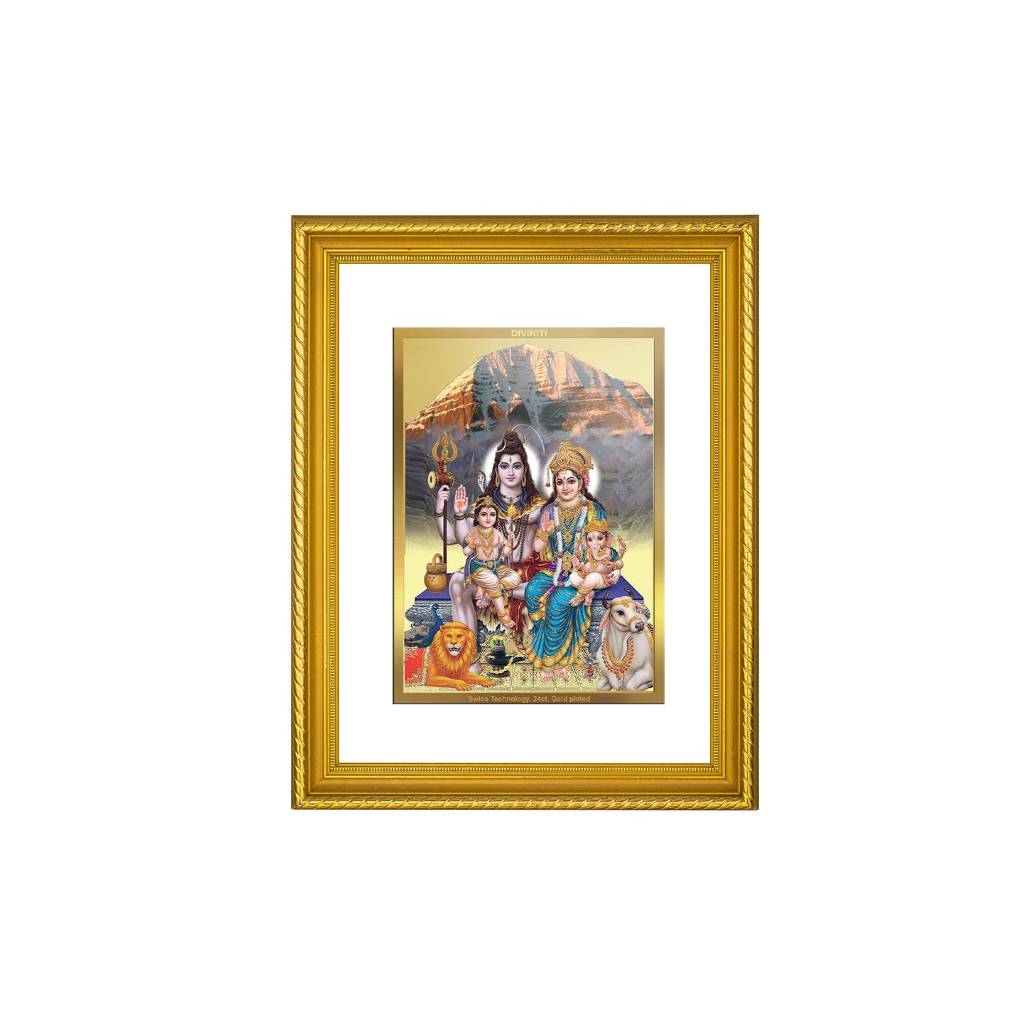 DIVINITI 24K Gold Plated Shiv Parivar Wall Photo Frame for Home Decor, Wall Hanging, Table Top, Puja Room & Gift DG056S3 (27.6X35.4 CM)