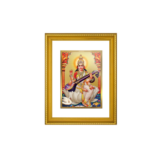 DIVINITI 24K Gold Plated Saraswati Wall Photo Frame for Home Decor, Wall Hanging, Table Top, Puja Room & Gift DG056S3 (27.6X35.4 CM)