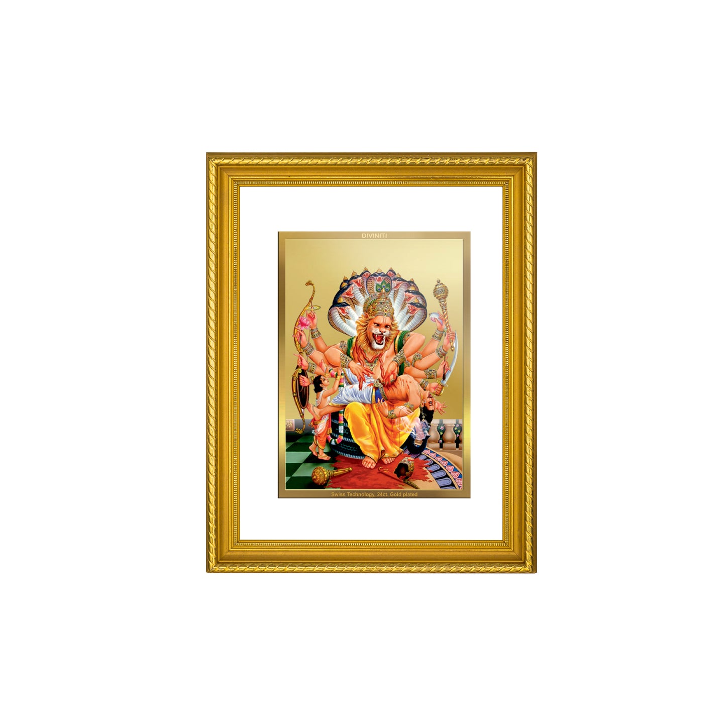 DIVINITI 24K Gold Plated Narasimha Wall Photo Frame for Home Decor, Wall Hanging, Table Top, Puja Room & Gift DG056S3 (27.6X35.4 CM)