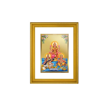 DIVINITI 24K Gold Plated Lakshmi Ganesha Saraswati Wall Photo Frame for Home Decor, Wall Hanging, Table Top, Puja Room & Gift DG056S3 (27.6X35.4 CM)