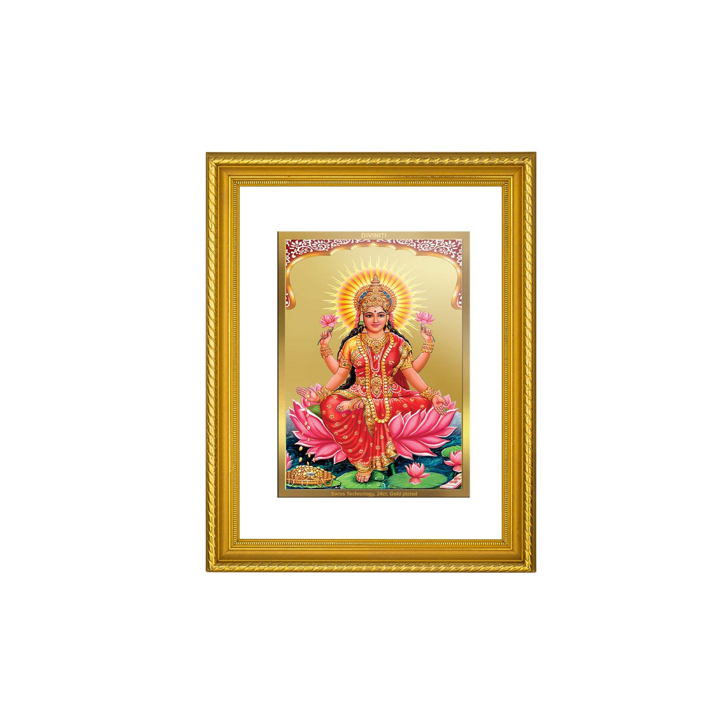 DIVINITI 24K Gold Plated Lakshmi Wall Photo Frame for Home Decor, Wall Hanging, Table Top, Puja Room & Gift DG056S3 (27.6X35.4 CM)