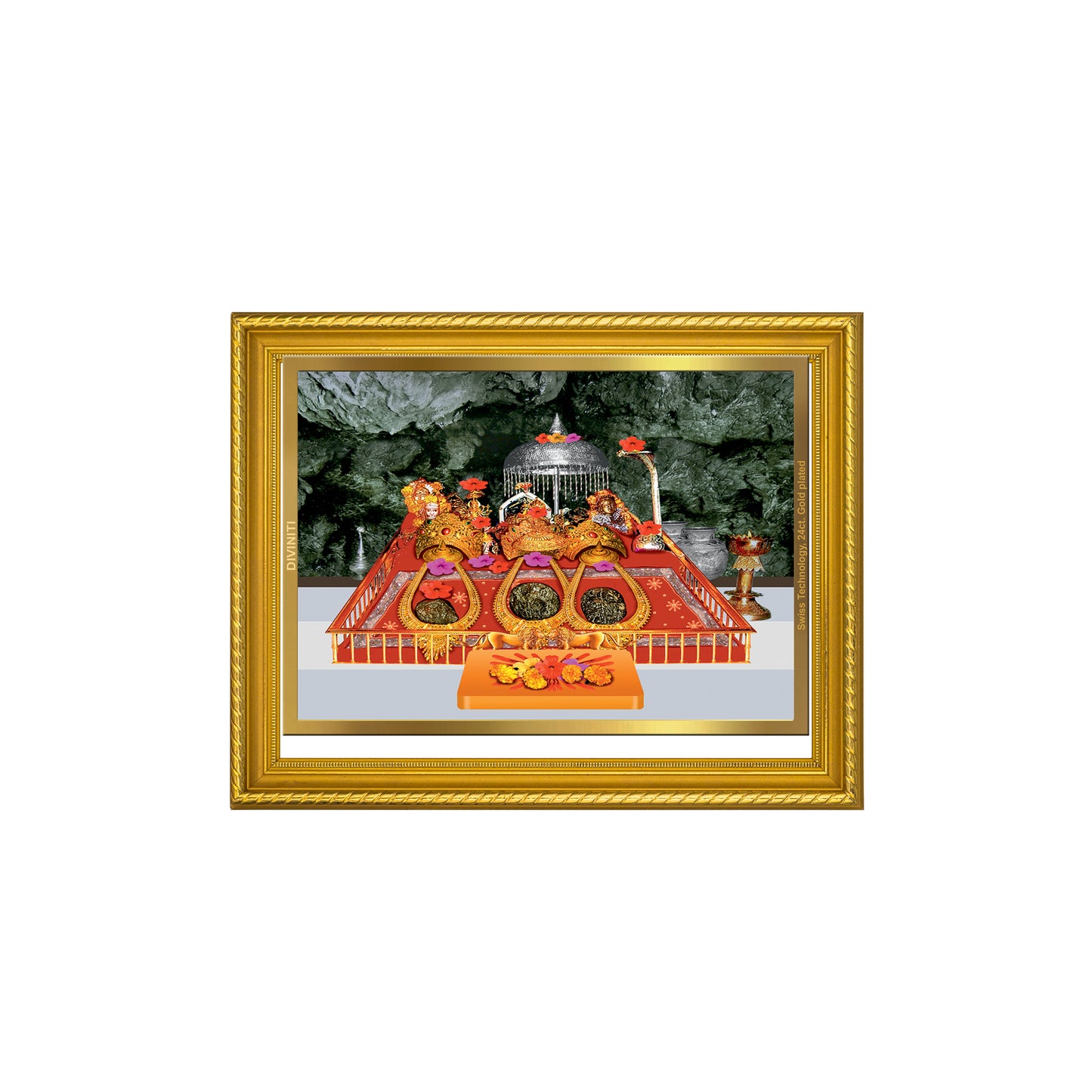 DIVINITI 24K Gold Plated Mata Ka Darbar Wall Photo Frame for Home Decor, Wall Hanging, Table Top, Puja Room & Gift DG056S3 (27.6X35.4 CM)